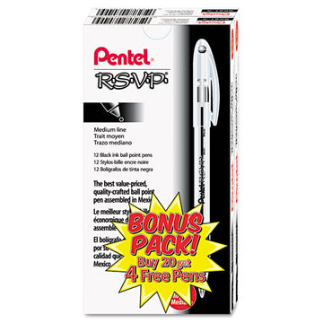 Pentel® R.s.v.p. Ballpoint Pen, Stick, Medium 1 Mm, Black Ink, Clear-black Barrel, Dozen freeshipping - TVN Wholesale